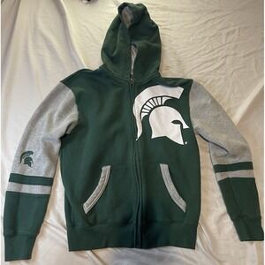 Michigan State Spartans Hoodie Boys Large Green Gray Gen2 NCAA‎ Full Zip Jacket